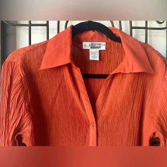 E.K. Designs women's vintage button down semi sheer blouse scallop hem & sleeve. - Picture 3 of 8